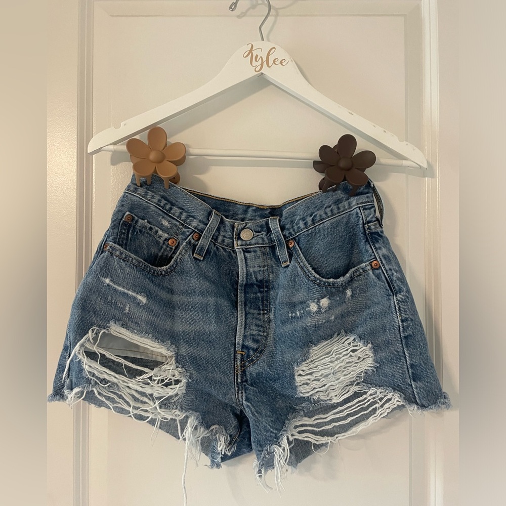 Levi’s High Rise Cut-off Distressed Denim Shorts